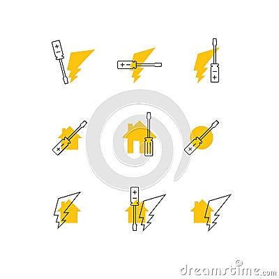 Screwdriver and home icons, electricity works Vector Illustration