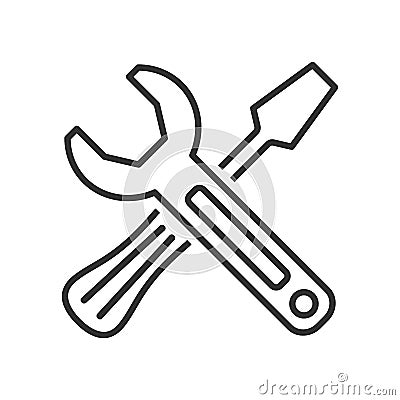Screwdriver and Wrench Outline Flat Icon Vector Illustration
