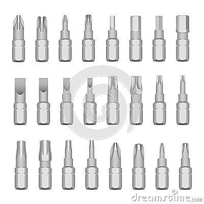 Screwdriver professional steel tools, realistic style set Vector Illustration