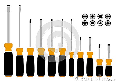 Screwdriver set. Vector. Cartoon Illustration