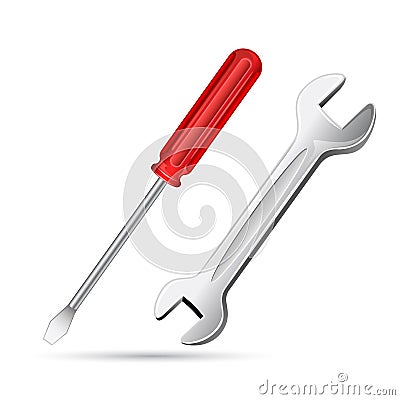 Screwdriver with Spanner Vector Illustration