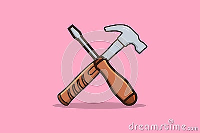 Screwdriver tool vector illustration. Working tools equipment objects icon concept. Screwdrivers in cross sign vector design on ye Vector Illustration