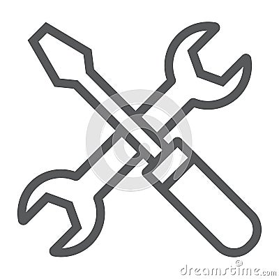Screwdriver and wrench line icon, settings repair Vector Illustration