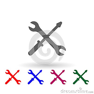 Screwdriver and wrench multi color icon. Simple glyph, flat vector of car repear icons for ui and ux, website or mobile Stock Photo