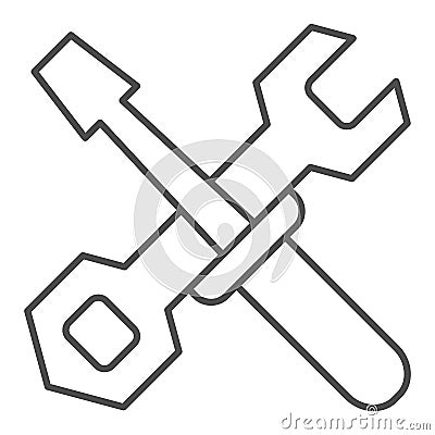Screwdriver and wrench thin line icon. Construction tools vector illustration isolated on white. Repair outline style Vector Illustration
