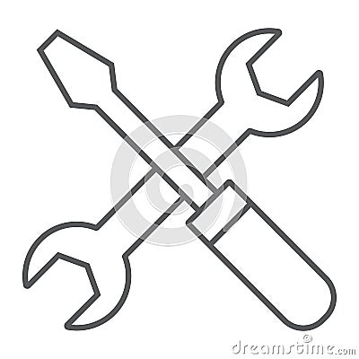 Screwdriver and wrench thin line icon, settings Vector Illustration