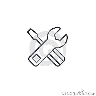 Screwdriver, wrench tool, setup, settings thin line icon. Linear vector symbol Vector Illustration