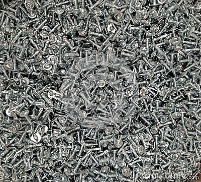 Screws, samrz in a box on a stand in the store. Stock Photo