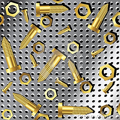 Screws and nuts over metallic texture 2 Vector Illustration