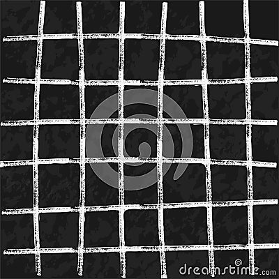 scribble hand drawn grid in chalk on black school background. Shabby white texture. Monochrome stain element. Rusted Vector Illustration
