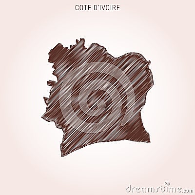 Scribble Map of Cote d`Ivoire Design Template. Vector Illustration