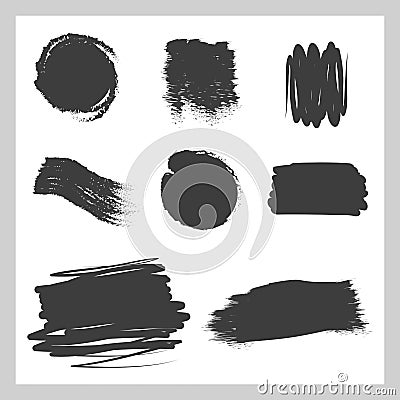 Scribble stains, collection strokes, brush, paint black ink Vector Illustration