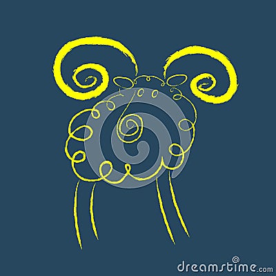 Scribble style yellow ram Vector Illustration