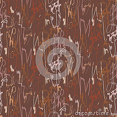 Scribbled signature ink marks rust brown seamless vector pattern. Vector Illustration