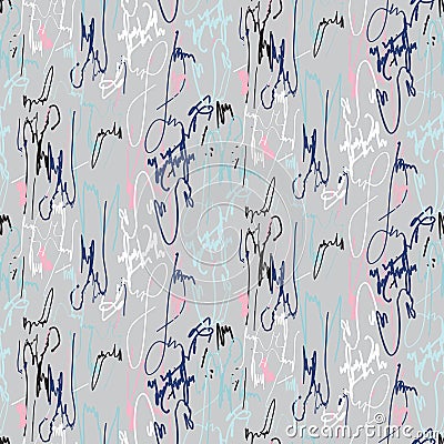 Scribbled signature ink marks seamless vector pattern. Vector Illustration