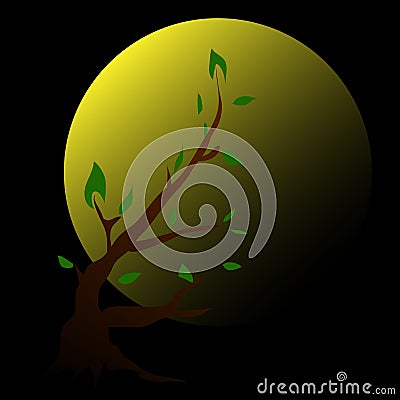 Big moon on a tree Cartoon Illustration