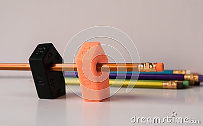 Scribing tool and color pencil art, scribe, tool, design, illustration, flat, graphic, isolated, sign, symbol Stock Photo