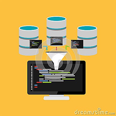 Script code for database query. Data mining process concept illustration Vector Illustration