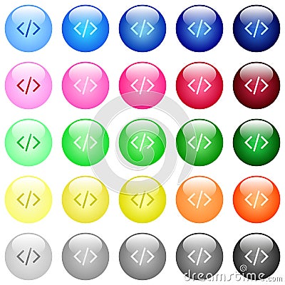 Script code icons in color glossy buttons Vector Illustration