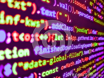 Script on computer. Hi-tech modern screen of data, digits and chars on monitor. Coding css on mornitor at the office - for Stock Photo