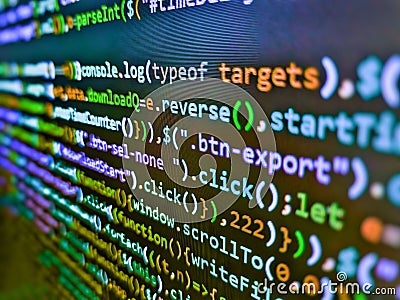 Script on computer with source code. Programmer occupation. Stock Photo