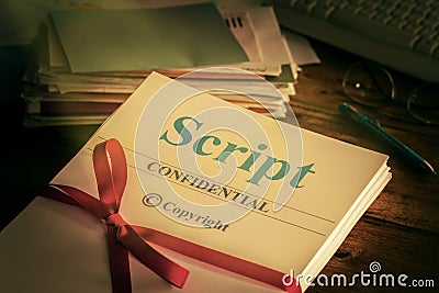 Script Old retro grunge screenplay manuscript proofread by author Stock Photo