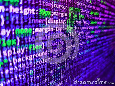 Script procedure creating. Programming code abstract screen of software developer. Programmer developer screen. Mobile app Stock Photo