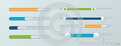 Scroll bars set , brightness sliders, turn on and off toggle switch buttons for website Vector Illustration
