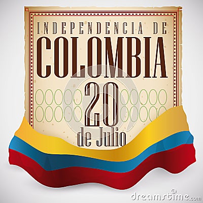 Scroll and Colombian Flag to Commemorate Declaration of Independence, Vector Illustration Vector Illustration