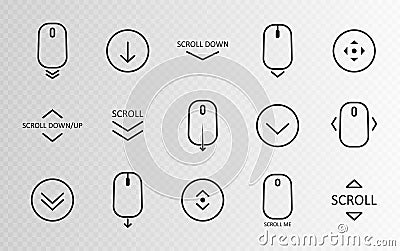 Scroll down icon. Scrolling mouse symbol for web design isolated on transparent background. Modern vector illustration Vector Illustration