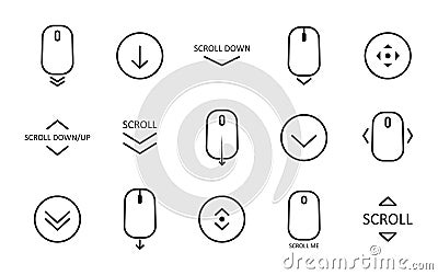 Scroll down icon. Scrolling mouse symbol for web design isolated on white background. Modern vector illustration Vector Illustration