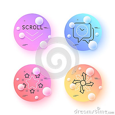 Scroll down, Stars and Clock minimal line icons. For web application, printing. Vector Vector Illustration