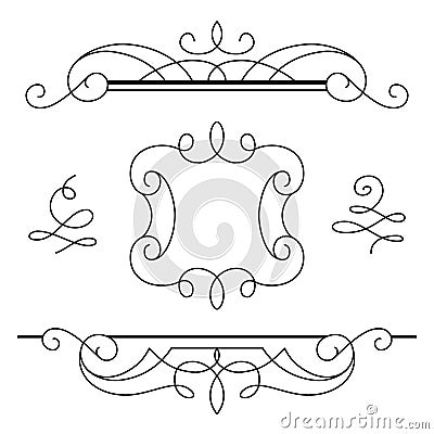 Scroll elements, set of vintage calligraphic vignettes Vector Illustration