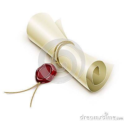 Scroll paper with seal of sealing wax Vector Illustration