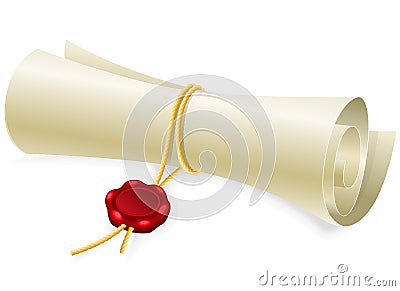 Scroll paper with seal of sealing wax Vector Illustration