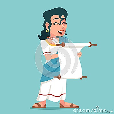 Scroll writing declaration woman roman female greek cartoon character icon design vector illustration Vector Illustration