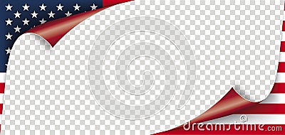 Scrolled Corner USA Flag Paper Cover Transparent Vector Illustration