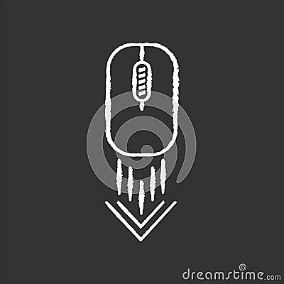 Scrolling down computer mouse chalk white icon on black background. Scrolldown gesture indicator. Website pointer. Web Vector Illustration