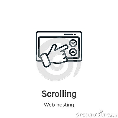 Scrolling outline vector icon. Thin line black scrolling icon, flat vector simple element illustration from editable web hosting Vector Illustration
