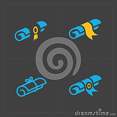 Scrolls icons with ribbon on Dark Background Vector Illustration