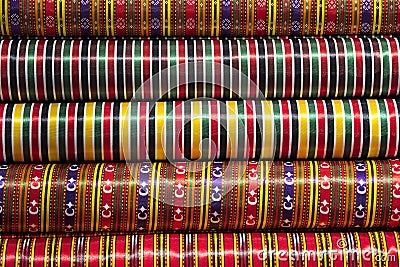 Scrolls rolls colored colorful fabric Stock Photo