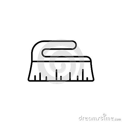 Scrub brush icon. Linear logo of household brush with stiff bristles and handle to wipe away stubborn dirt. Black illustration of Vector Illustration