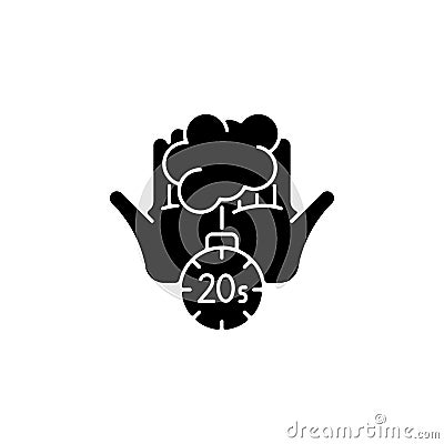 Scrub hands for twenty seconds black glyph icon Vector Illustration