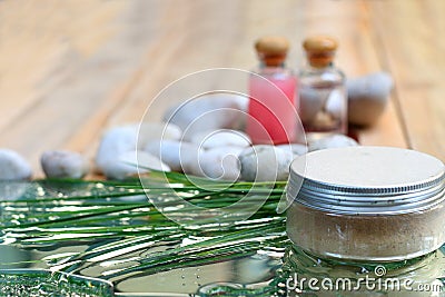 The scrub herbs with aroma oil Stock Photo