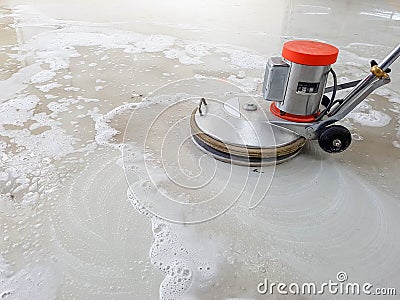 Scrubber machine for cleaning floor Stock Photo