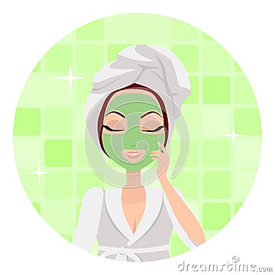 Scrubbing. Girl Applying a Face Scrub. Vector Vector Illustration