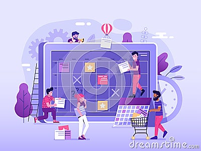 Scrum Board Work Planning UI Illustration Cartoon Illustration