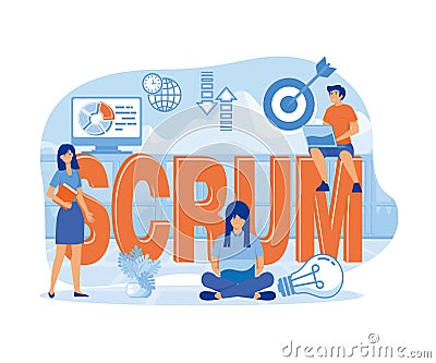 SCRUM framework. Concept with keywords, letters and icons. Vector Illustration