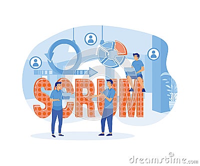 SCRUM framework. Concept with keywords, letters and icons. Vector Illustration