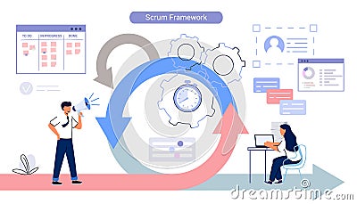 Scrum framework Software development methodology Process diagram Vector Illustration